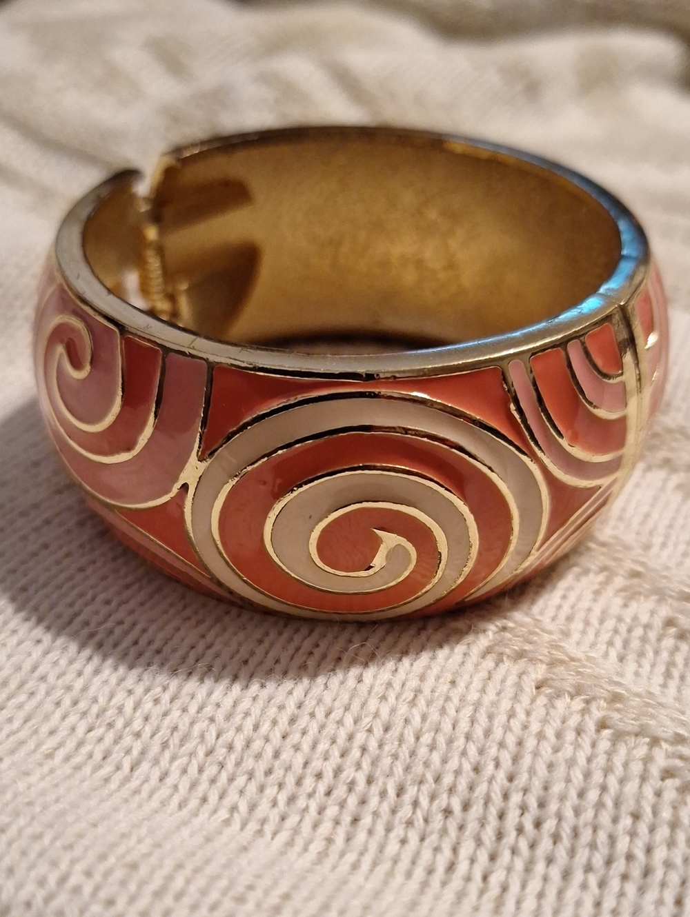 Gold-Tone Coral Swirl Enamel Cuff Bracelet